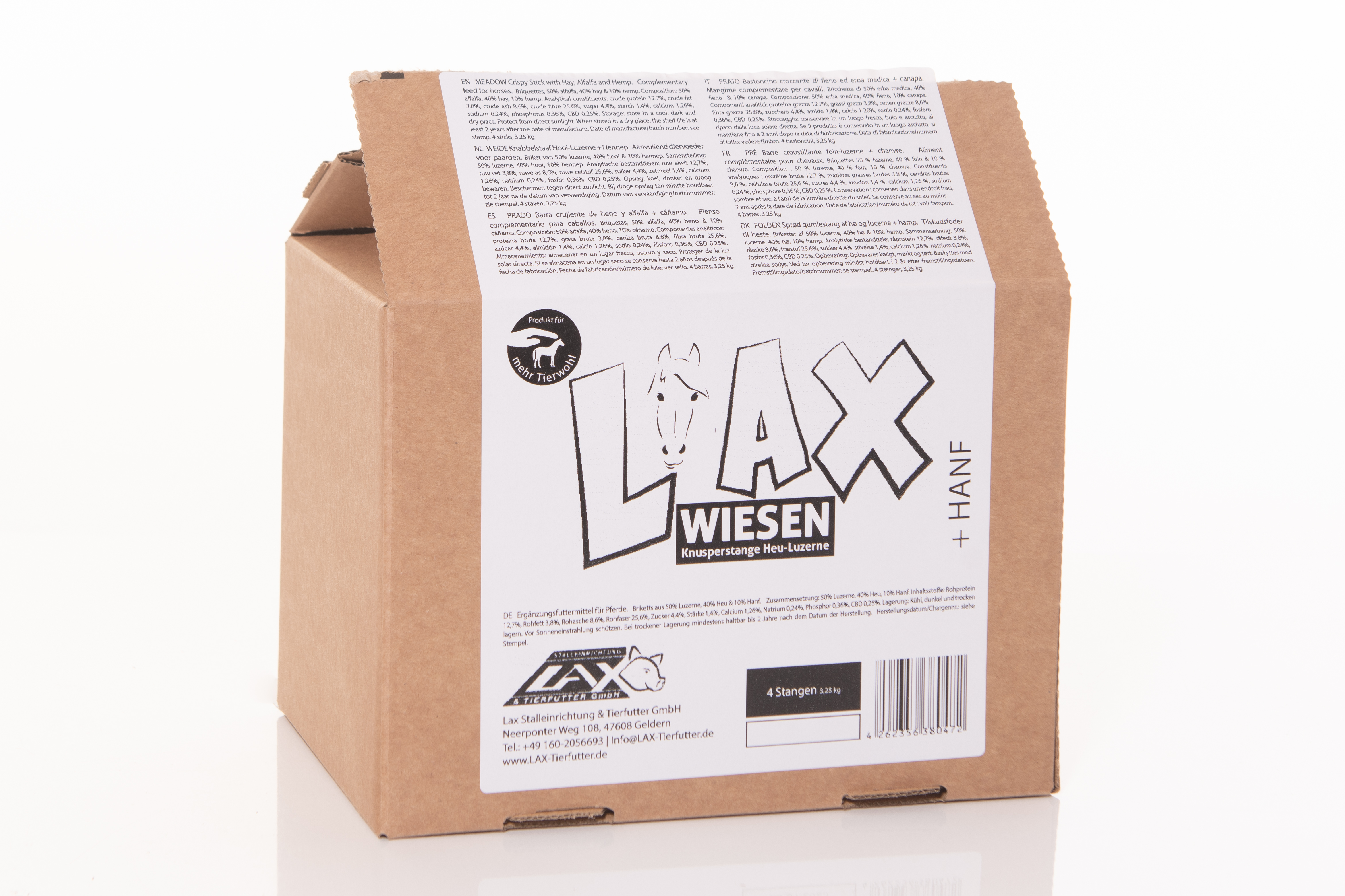 LAX Wiesen Knusperstange Luzerne- Heu + Hanf  - 3,25  kg - 4 Stangen